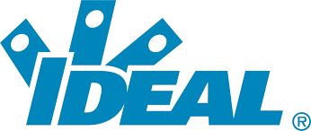A blue ideal logo on a white background