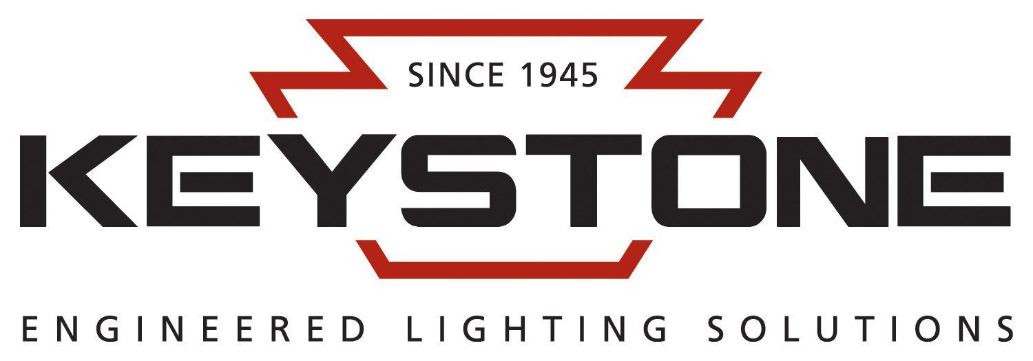 the logo for keystone engineered lighting solutions is black and red .