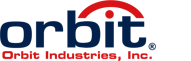 a blue and red logo for orbit industries inc.