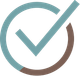 Teal and brown checkmark inside a circular outline icon