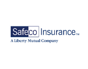 Safeco Insurance logo with navy and white text, Liberty Mutual Company tagline below