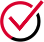 A red and black check mark in a circle on a white background.