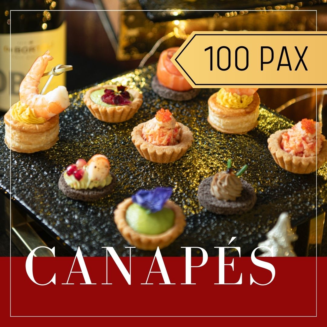 Canapés arranged on a tray, with