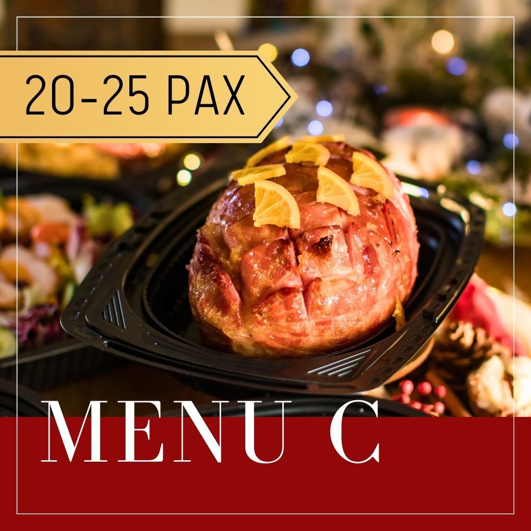 Menu C: Ham dish for 20-25 people. Yellow text box reads