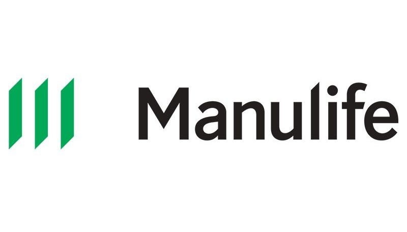 Manulife logo: green stylized lines to the left of the black word