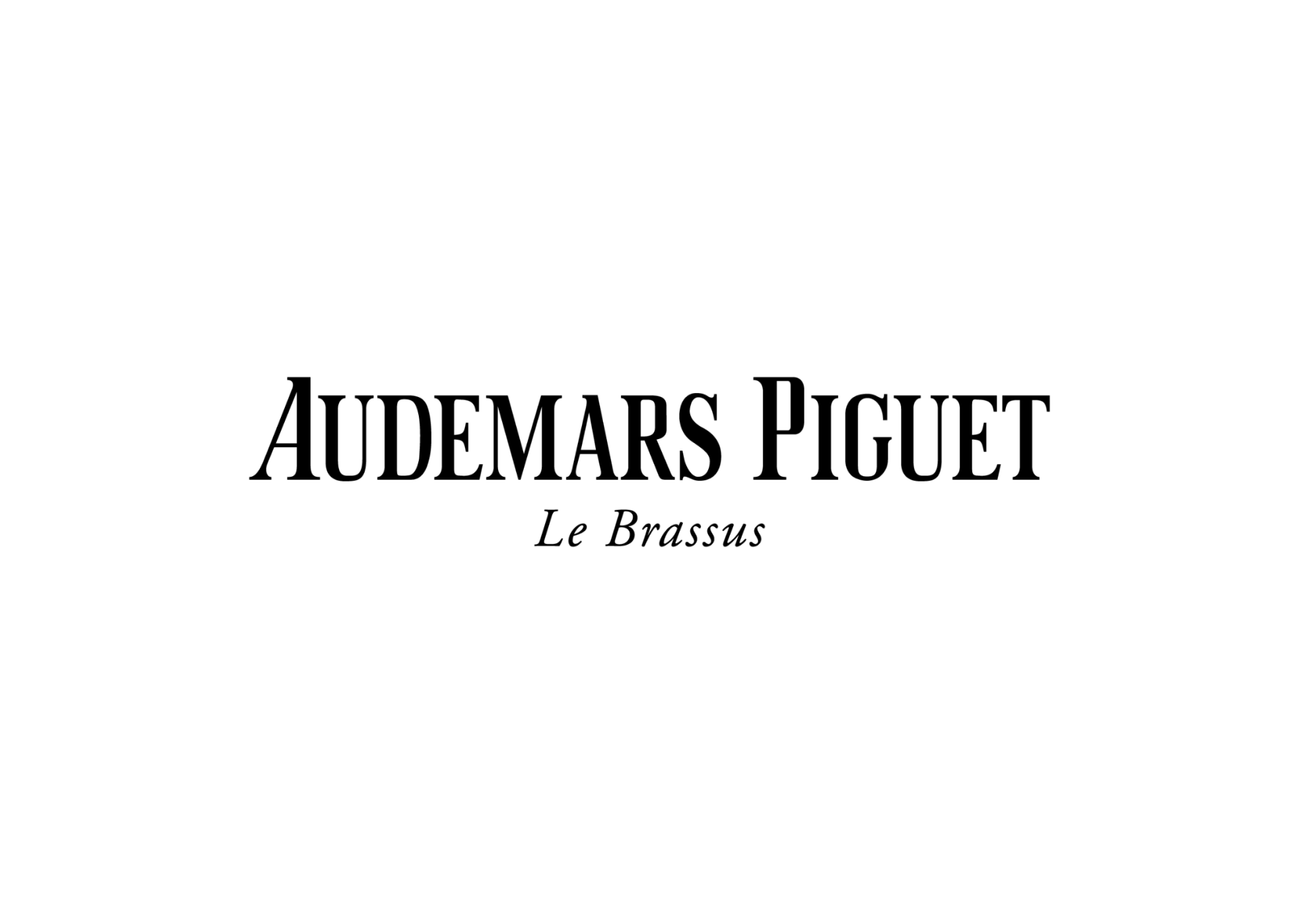 愛彼 (Audemars Piguet) 標誌下方為“Le Brassus”，採用襯線字體，位於白色背景上。