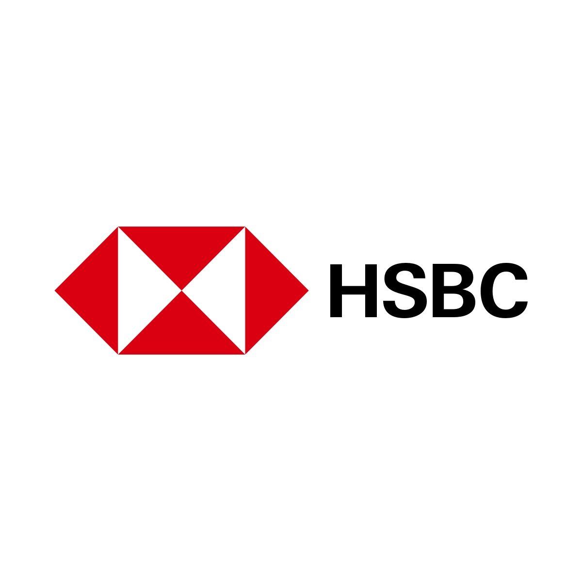 匯豐銀行標誌：紅白六邊形，旁邊是黑色文字「HSBC」。