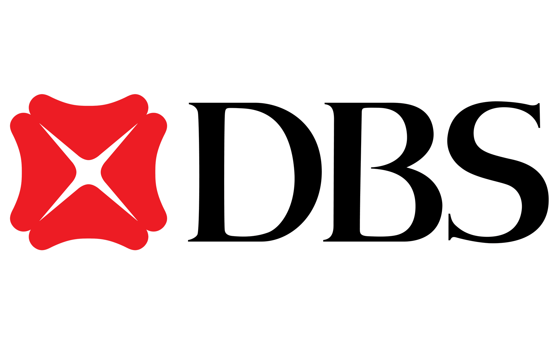 DBS logo: Red stylized flower icon next to black text