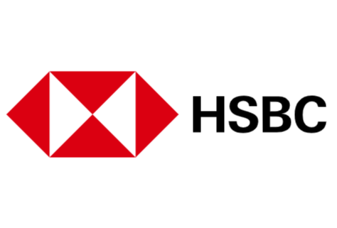 HSBC logo: Red and white hexagonal shape with