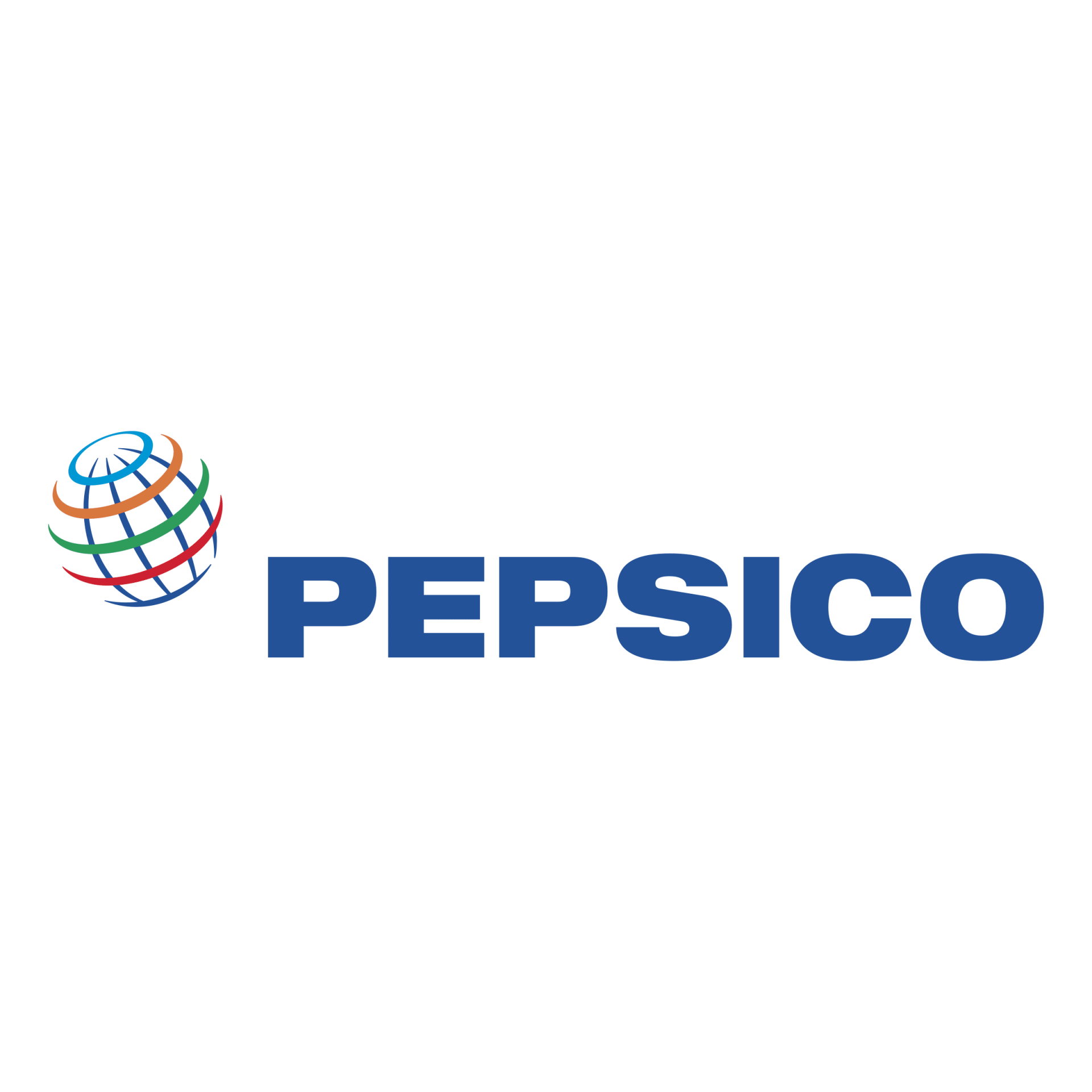 PepsiCo logo: globe graphic with blue, green, orange, and red lines; dark blue 