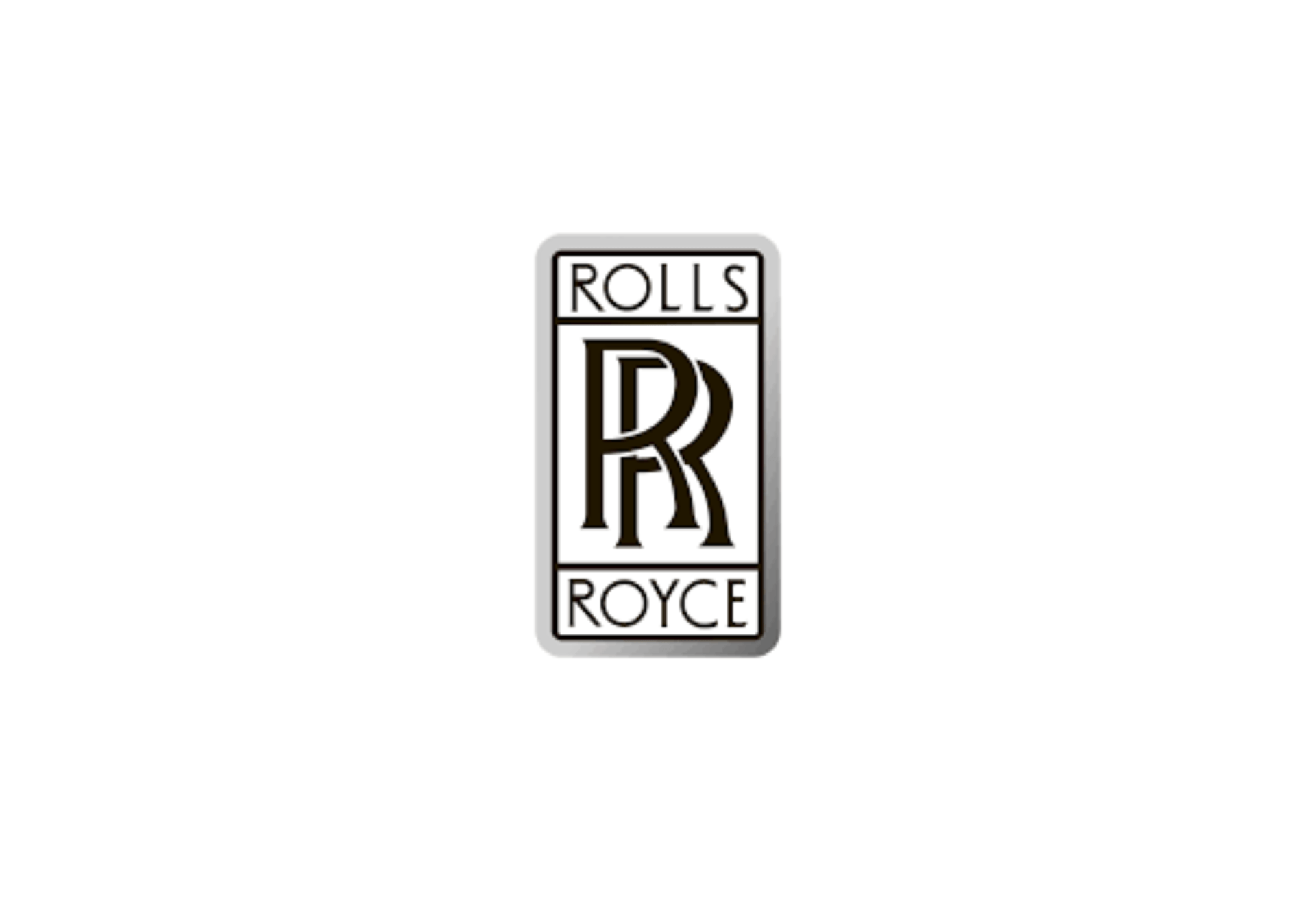 勞斯萊斯標誌：一個長方形徽章，上面是“ROLLS”，下面是“ROYCE”，中間是重疊的“R”字母。