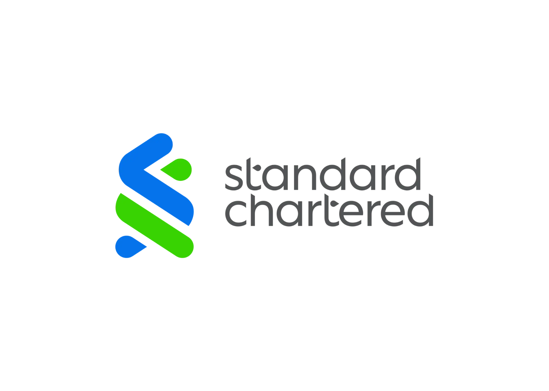 渣打銀行標誌：藍色和綠色交織的“S”符號與銀行名稱。