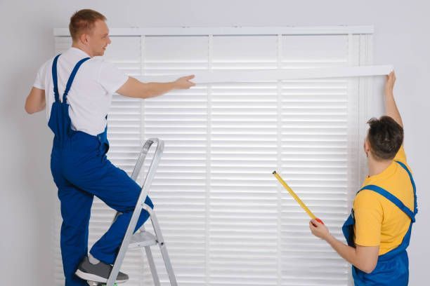 Broken or bent horizontal window blinds in need of repair or replacement.