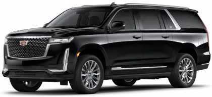 A black cadillac escalade is shown on a white background.