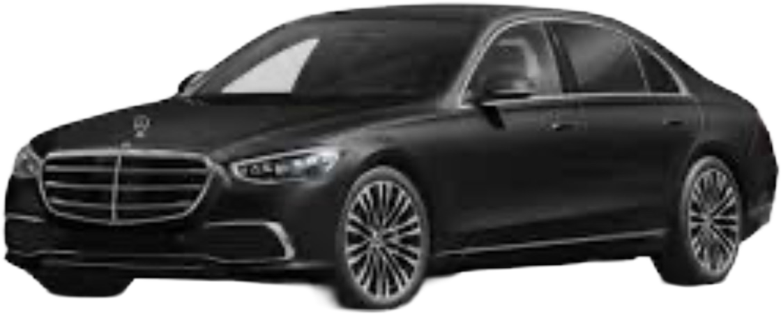 A black mercedes benz s class is shown on a white background.