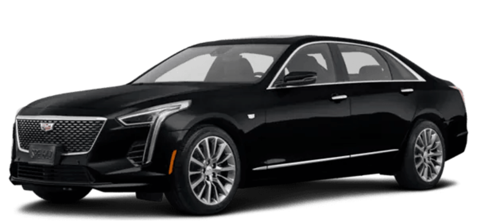 A black cadillac cts is shown on a white background.