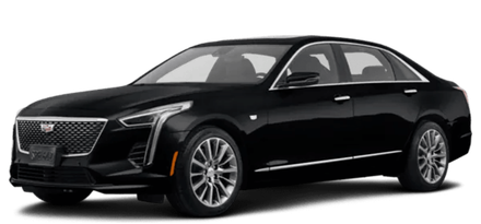 A black cadillac cts is shown on a white background.