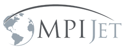 A logo for mpi jet with a globe in the middle.