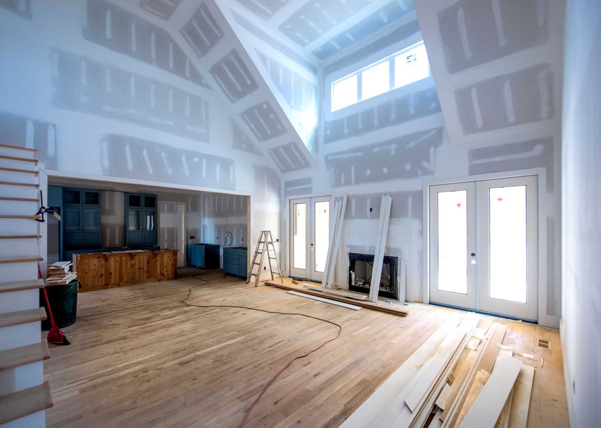 Living room of residential home remodeling site.