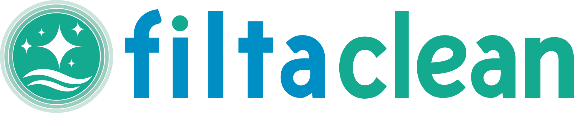 The filta clean logo is blue and white with a green circle around it.