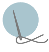 Needle and thread through a light blue circle, with a loop of thread below.