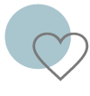 Blue circle with a grey outline heart overlapping it.