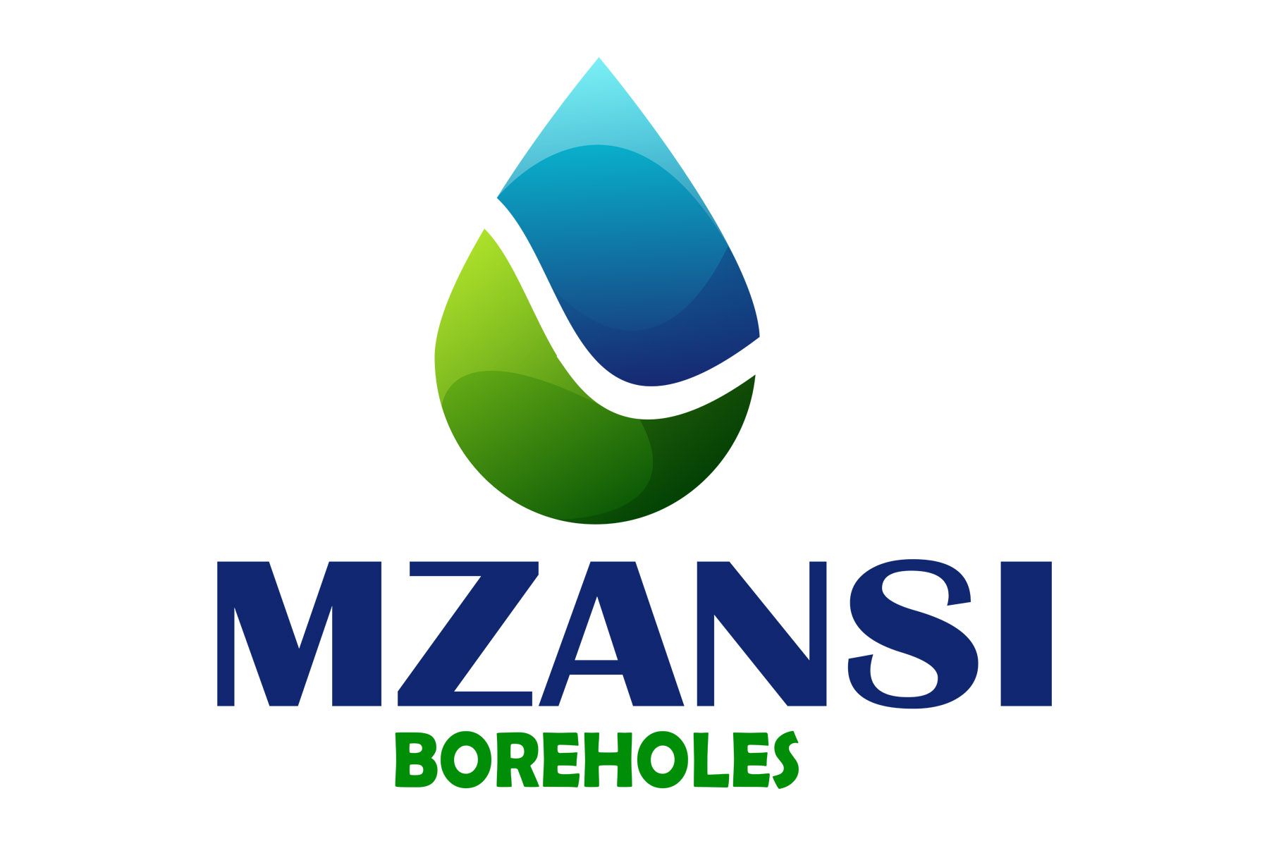 A blue and green logo for mzansi boreholes
