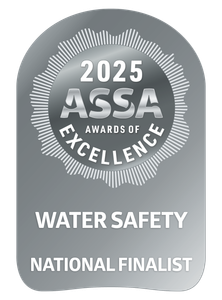 Silver award badge: 2025 ASSA Awards of Excellence for Water Safety; National Finalist.