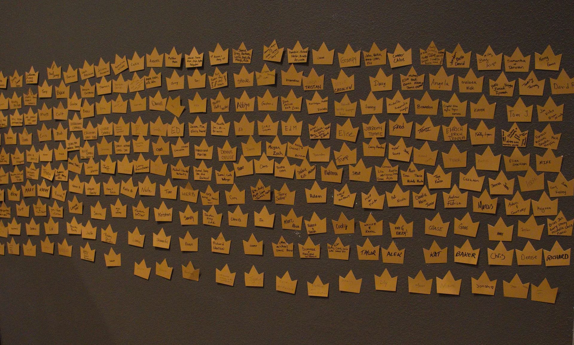 A row of gold crowns on a black background