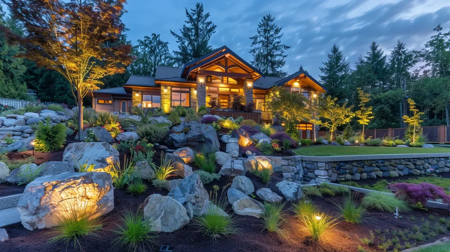 An automated smart system controls the outdoor lighting in Surrey BC. Control your Sullivan Station garden from your phone. Keywords: smart lighting, home automation, convenience, Surrey BC.