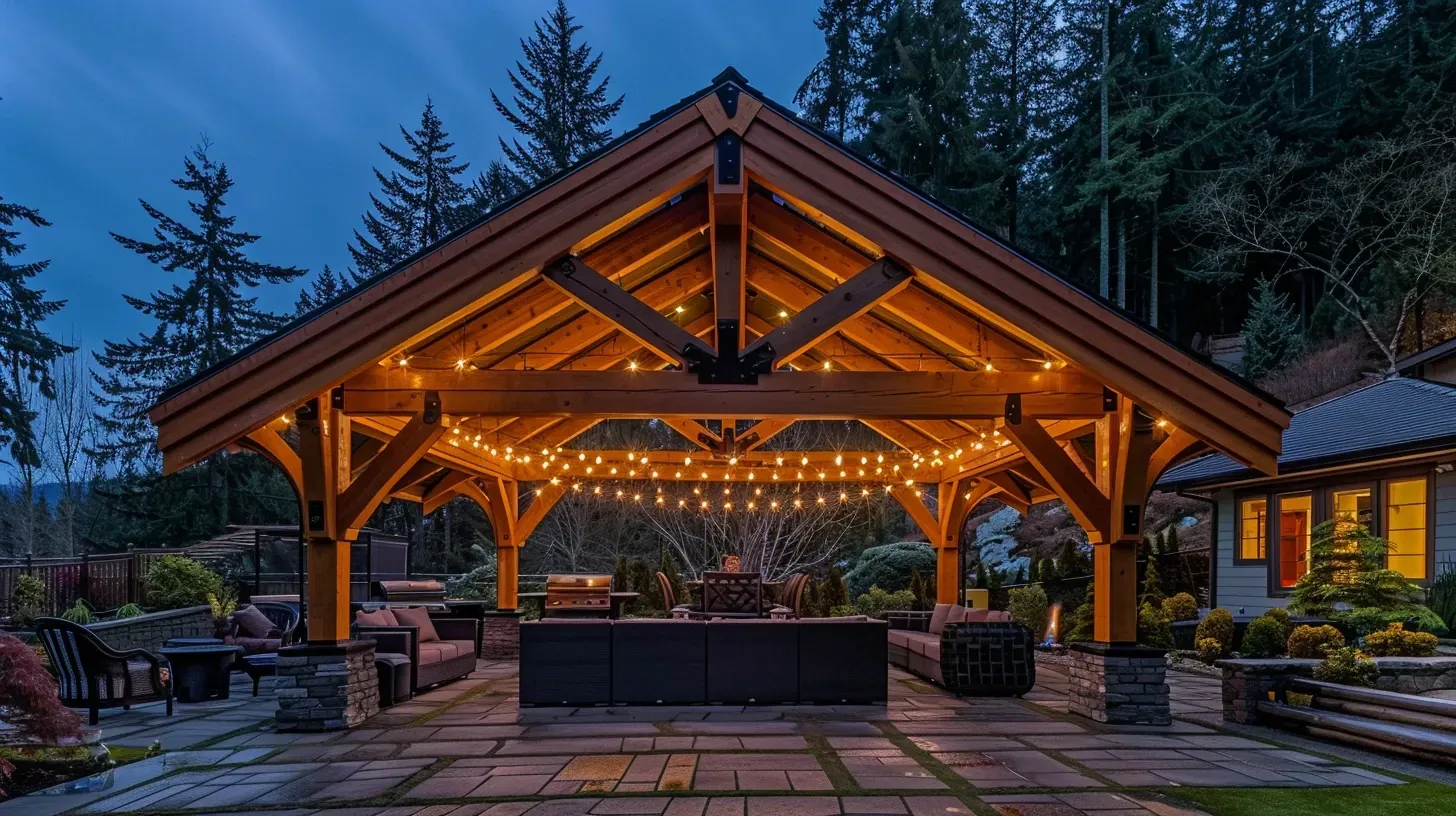 A cozy fire pit area is enhanced with subtle outdoor lighting in Surrey BC. Our landscape lighting designs create the perfect ambiance in this Cloverdale backyard. Keywords: fire pit lighting, backyard ambiance, outdoor living.