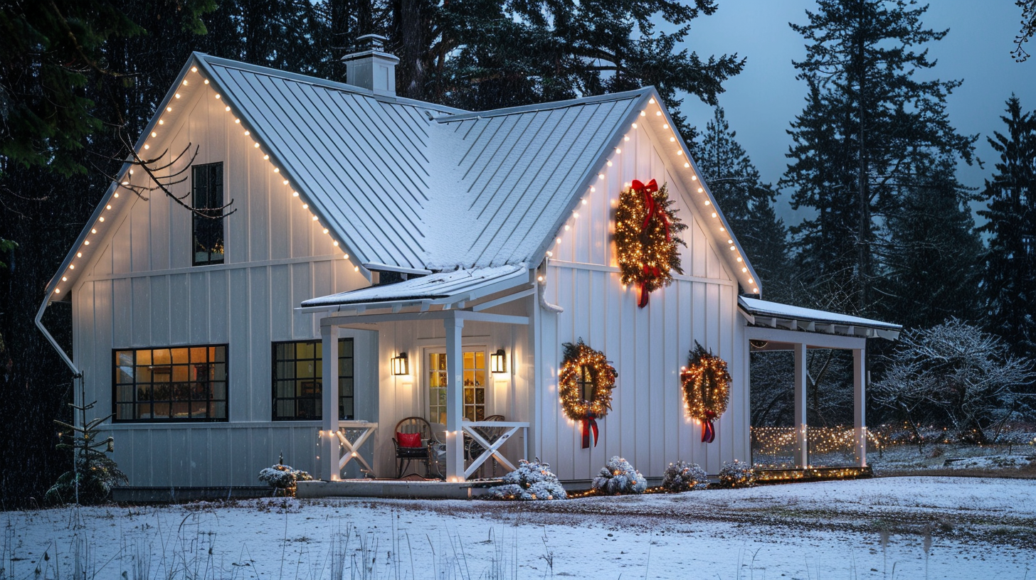 Professional Christmas lighting Surrey BC with custom designs, LED roofline outlines, and shrub lights.