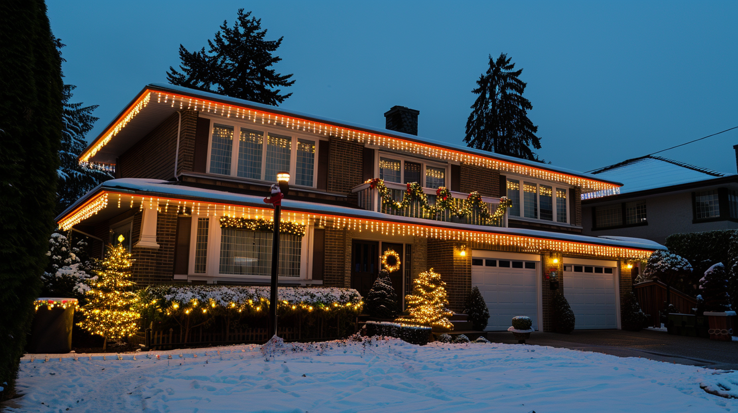 Residential Surrey Christmas lighting company providing custom LED displays, shrub decorations, and safe installations.