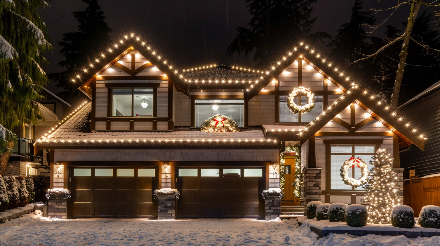 Commercial Surrey Christmas light installation featuring LED displays and large festive decorations.