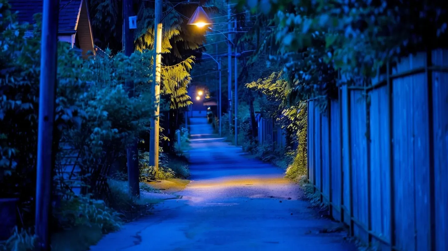 Automated pathway lighting in Surrey BC turns on at dusk in this Cloverdale home. This path lighting is controlled by a photocell for convenience. Keywords: automated lighting, photocell, smart control.