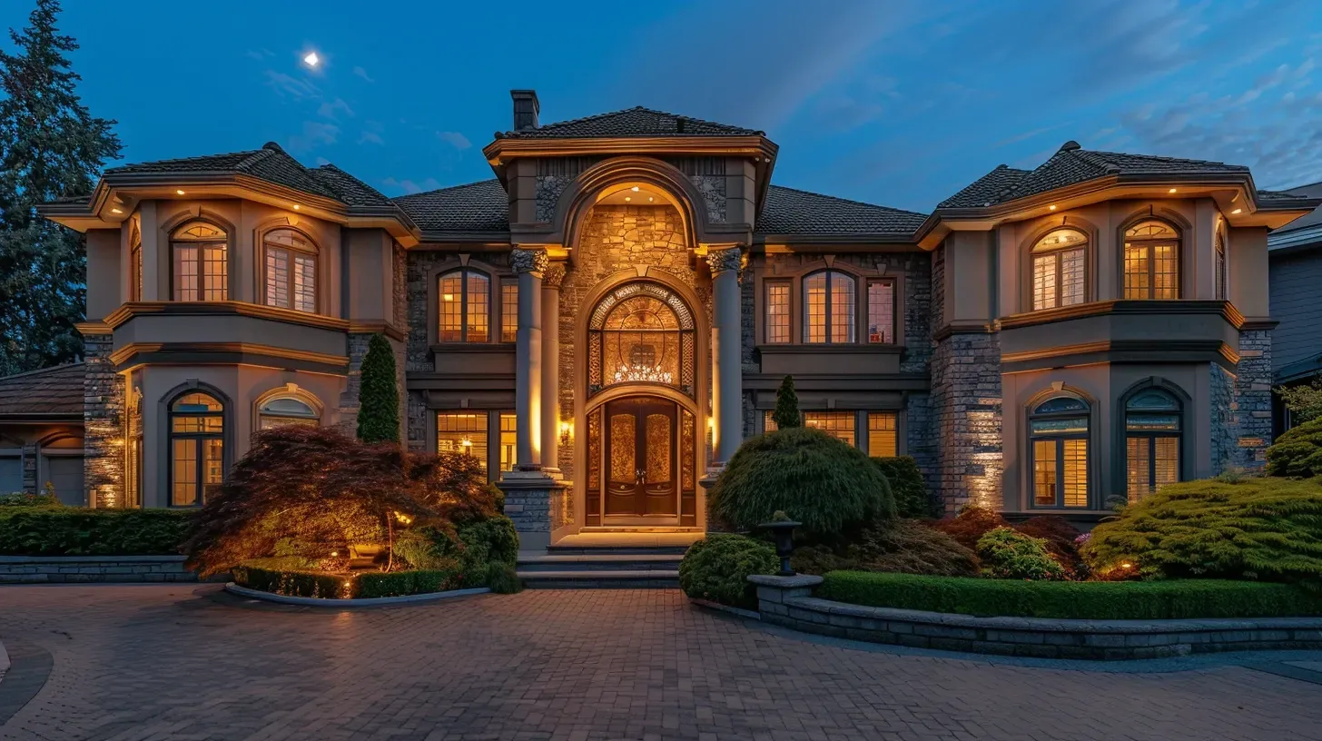The soffits and eaves of this home glow with our integrated architectural lighting in Surrey BC. This downlighting in Guildford is functional and beautiful. Keywords: soffit lights, downlights, functional design.