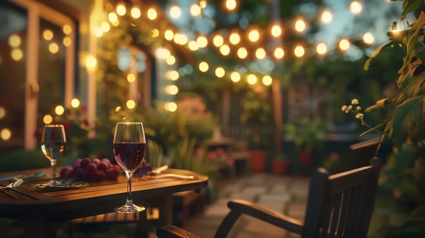 Happy friends gather under a canopy of our bistro lighting in Surrey BC. We create the backdrop for life's best moments in Fleetwood and across Surrey. Keywords: happy moments, social atmosphere, perfect setting.