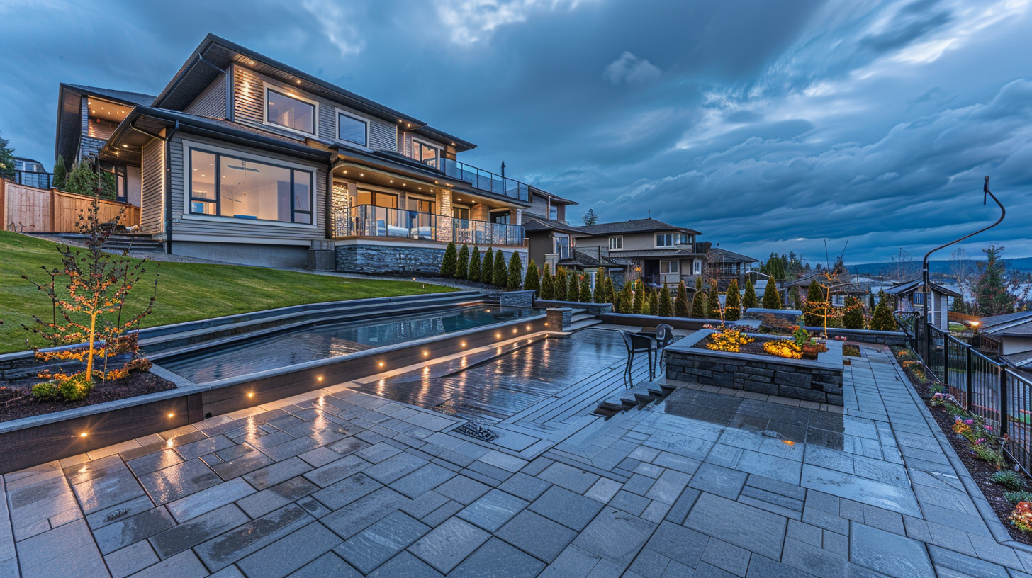 Professional holiday lighting Surrey with roofline LEDs, shrub displays, and patio decorations. We specialize in custom Christmas light designs for homes and businesses.