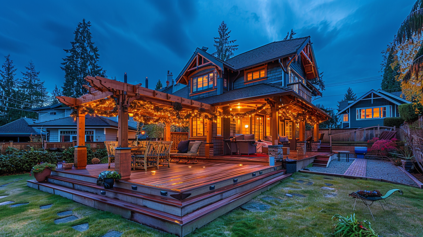 Custom holiday lighting installation Surrey BC with roofline LEDs, icicle displays, and shrub decorations. We specialize in wreaths, garlands, gutter outlines, and large-scale festive displays. Safe, professional installations make your home or business glow with holiday spirit.