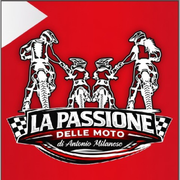 Red logo with three armored racers and title text “La Passione delle Moto di Antonio Milanese”
