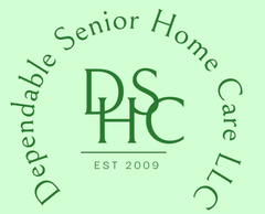 Logo for Dependable Senior Home Care LLC, green text on light green. The logo is the initials DSHC with 