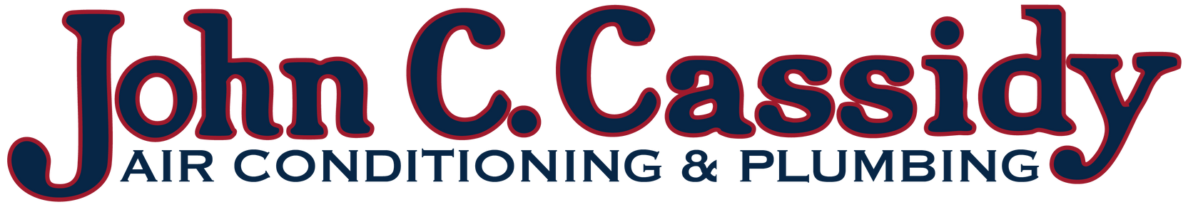 Logo for John C. Cassidy, Air Conditioning & Plumbing. Dark blue text on a white background.