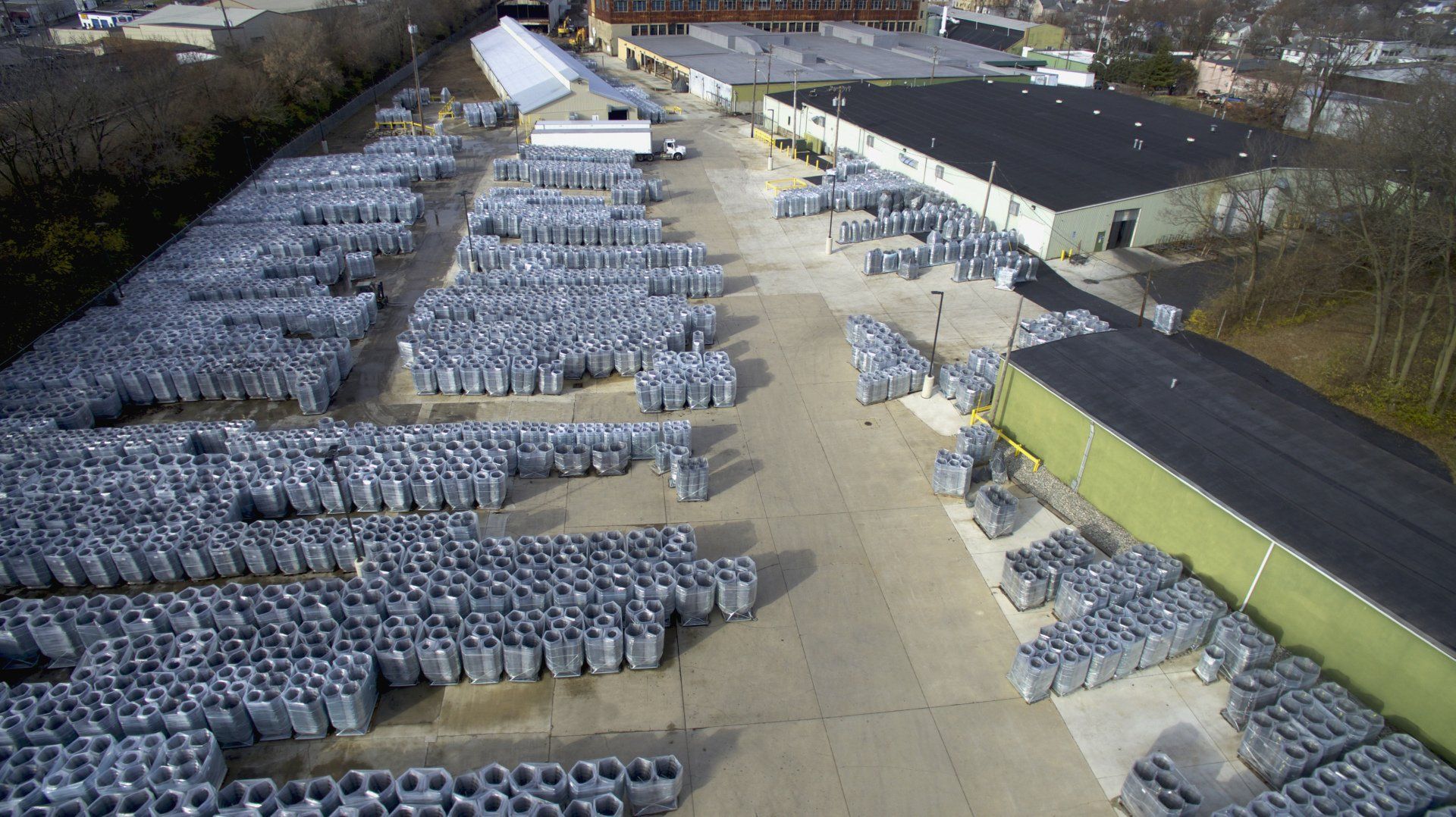 A yard filled with wire material for baskets.