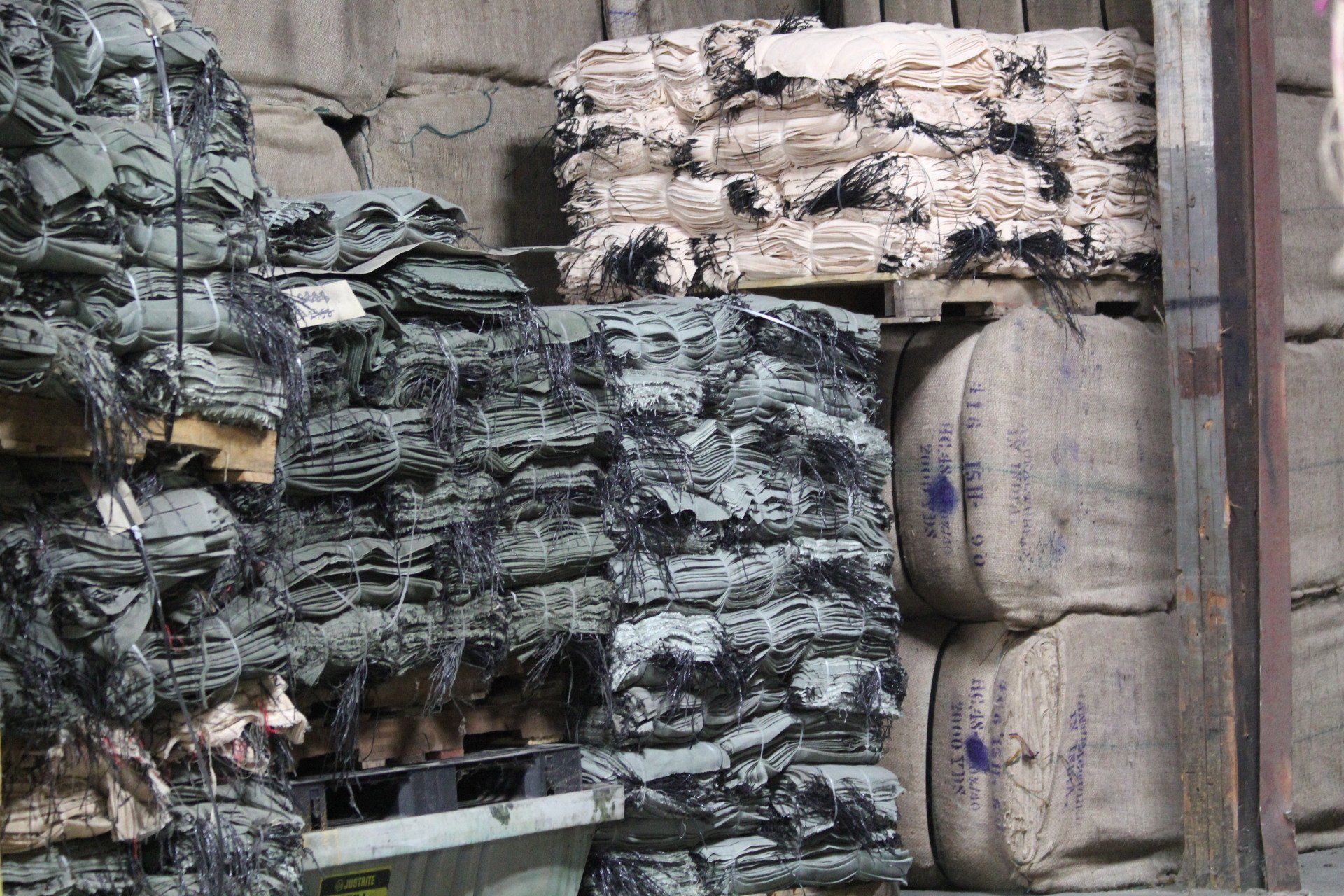 Various burlap materials to be processed.