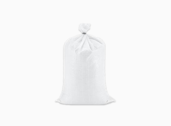 A white polypropylene sandbag for withstanding wear and tear from the materials it holds.