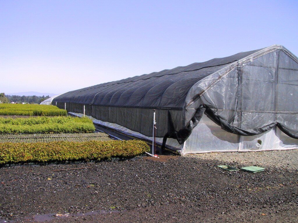A greenhouse covered by shade fabric.