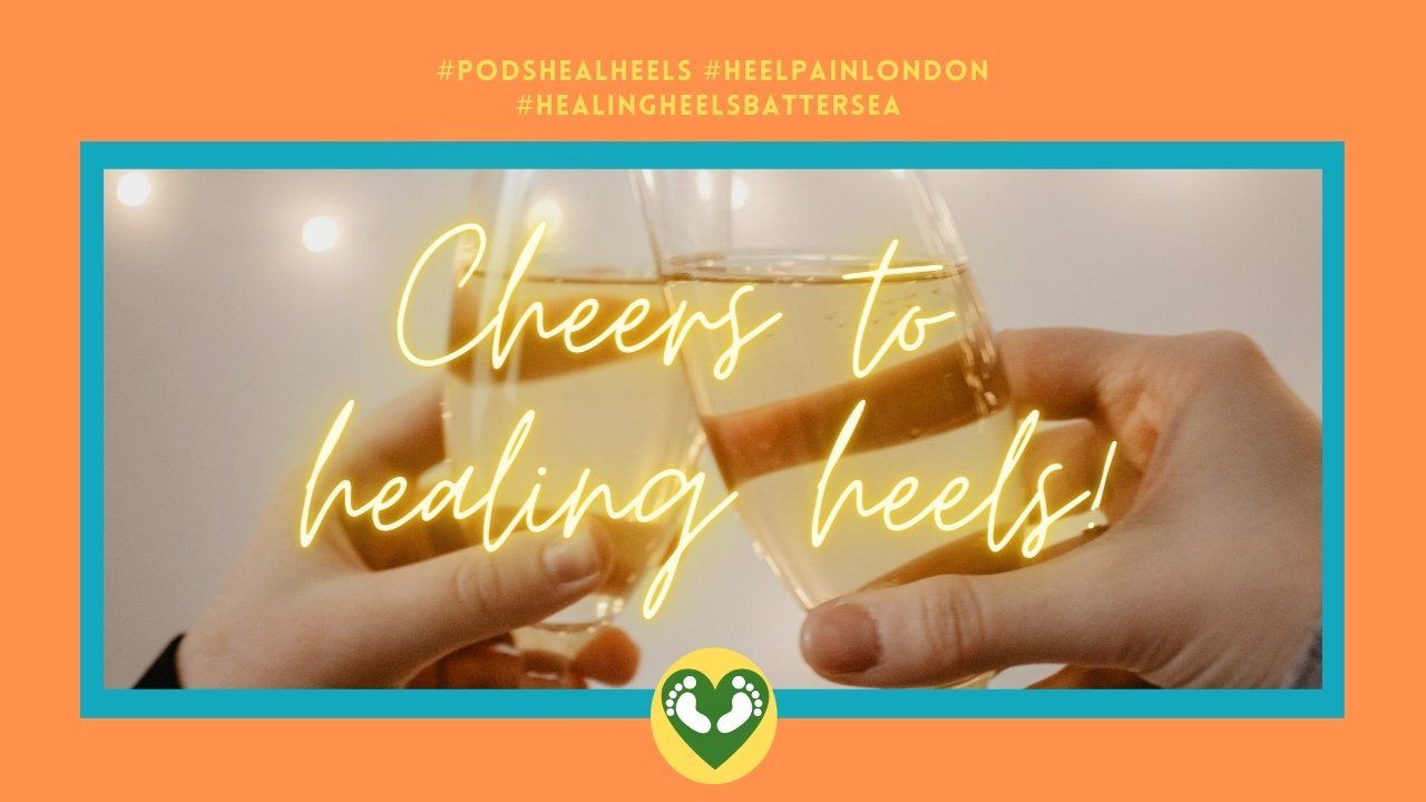 Two people toasting with champagne to celebrate podiatrists healing heels