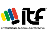 International Taekwon-Do Federation logo with multicolored stripes and black “itf” text