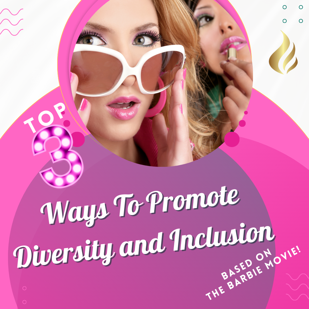 white and pink background, with stylish ladies and gold flame logo