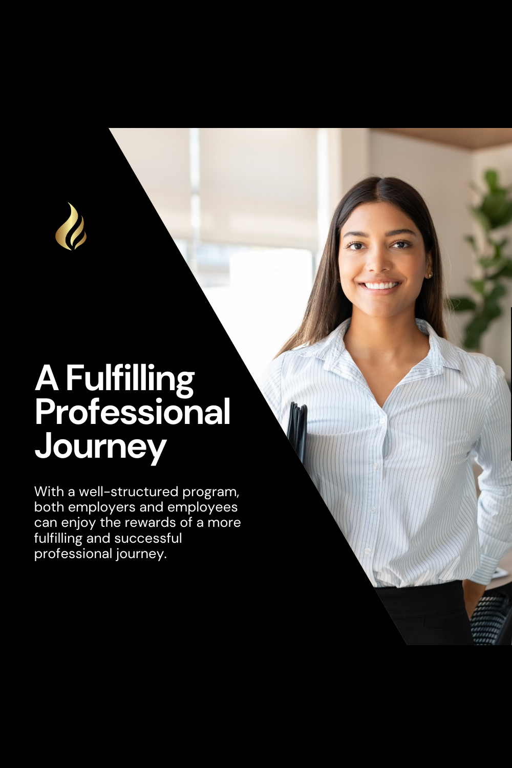 lady, long hair behind her shoulder, light blue button up shirt, smiling